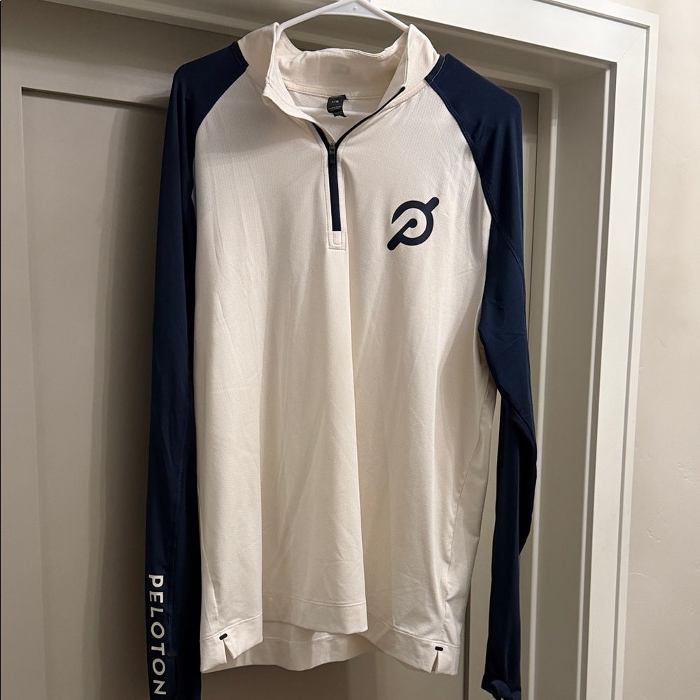 Peloton Navy and White Zip-Up Shirt